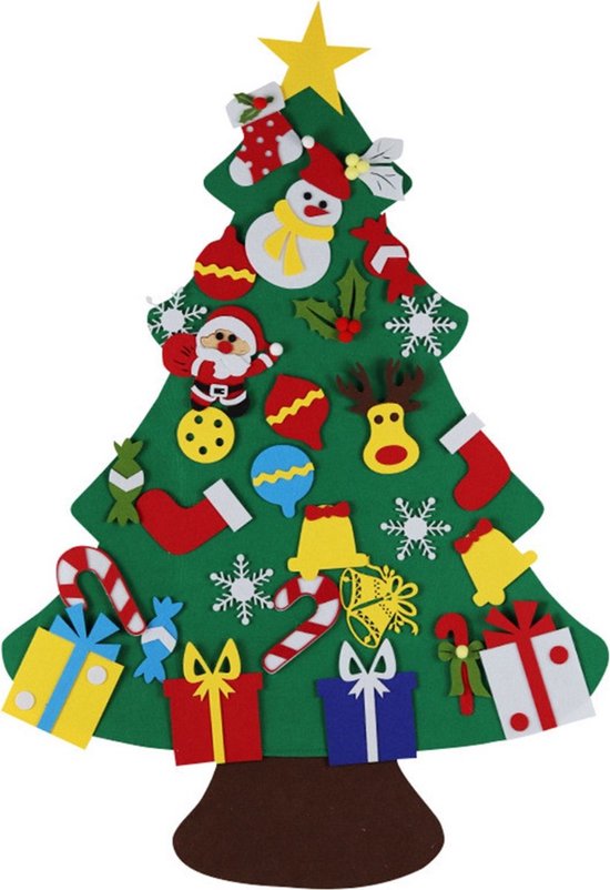 Viilich Vilten kerstboom, doe-het-zelf vilten kerstboom voor kinderen peuters met 33 stuks afneembare ornamenten 100 cm kerstbomen voor kerstcadeaus, huisdeur muur kerstdecoraties