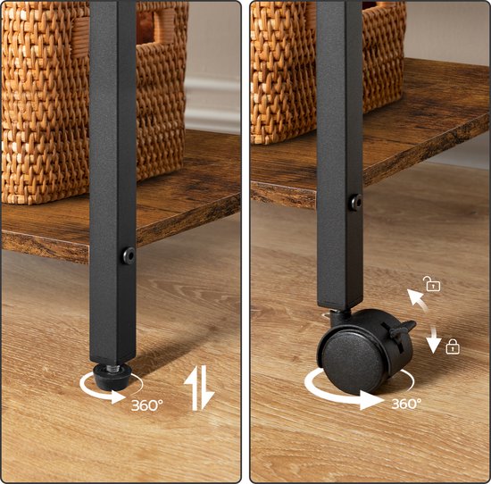 IN.HOMEXL - Ernest - Keukentrolley - Keukentrolley op wieltjes - Multifunctionelle trolley - Keukentrolley met lades – Rolkast – Serveerwagen – Bruin - Zwart - 52x40x84cm