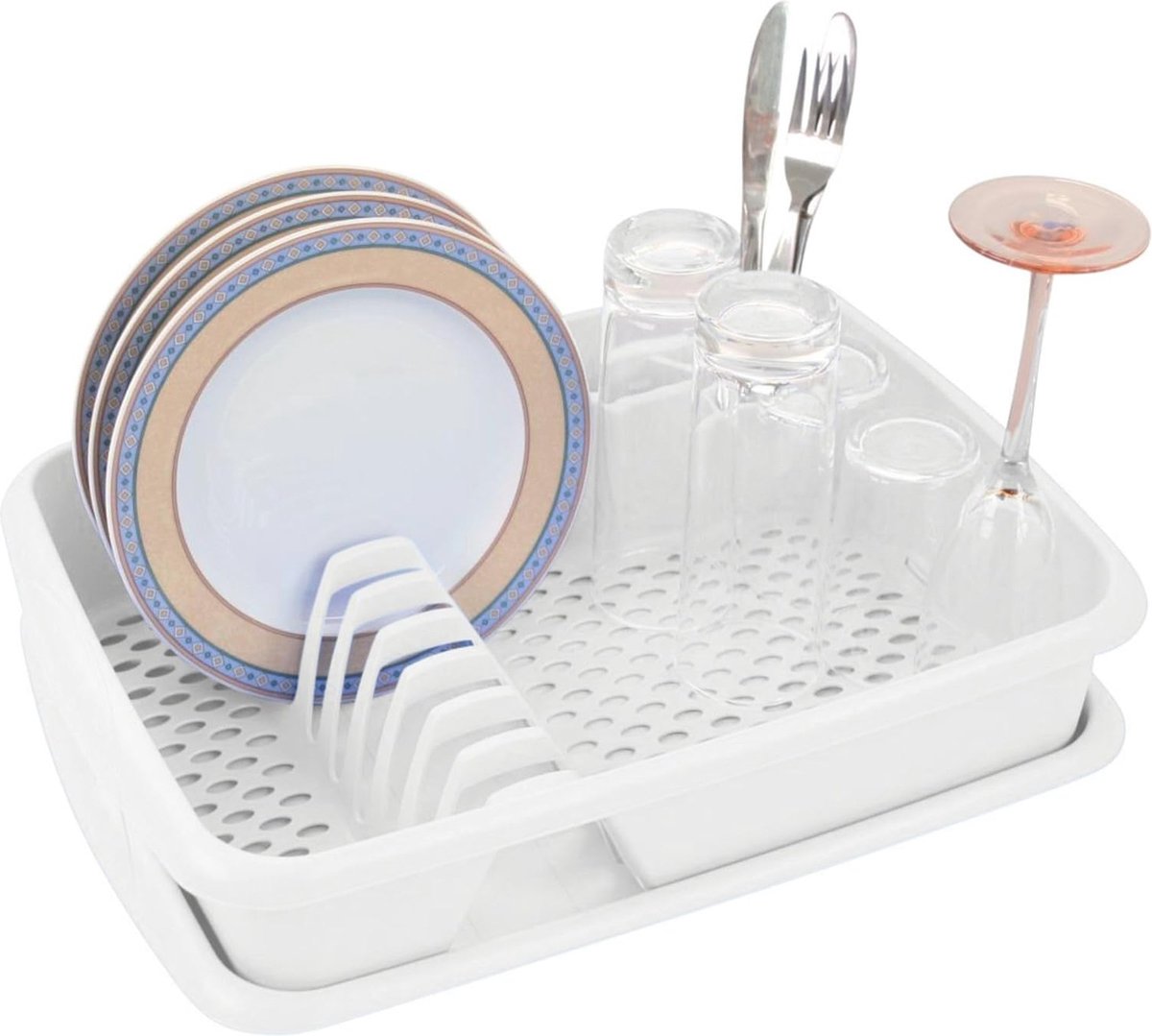 Goedkoopste Ruimtebesparend Afdruiprek met Lekbak - 40 x 30 cm - Perfect voor Wastafel en Camping - Organiseer en Droog Servies Efficiënt