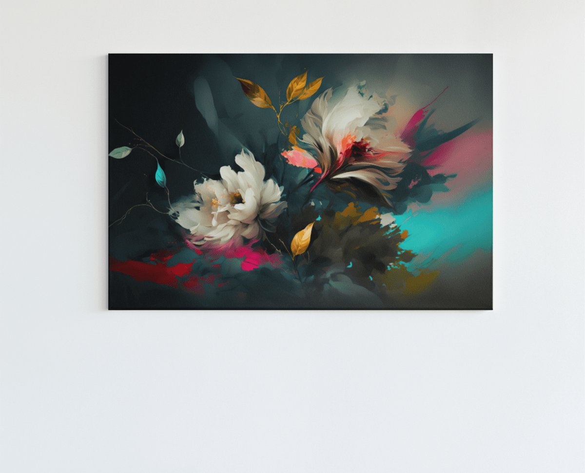 Trendex Global Canvas Schilderij - Abstract Bloemen - Wanddecoratie - 60x40x2 cm Kleurrijk