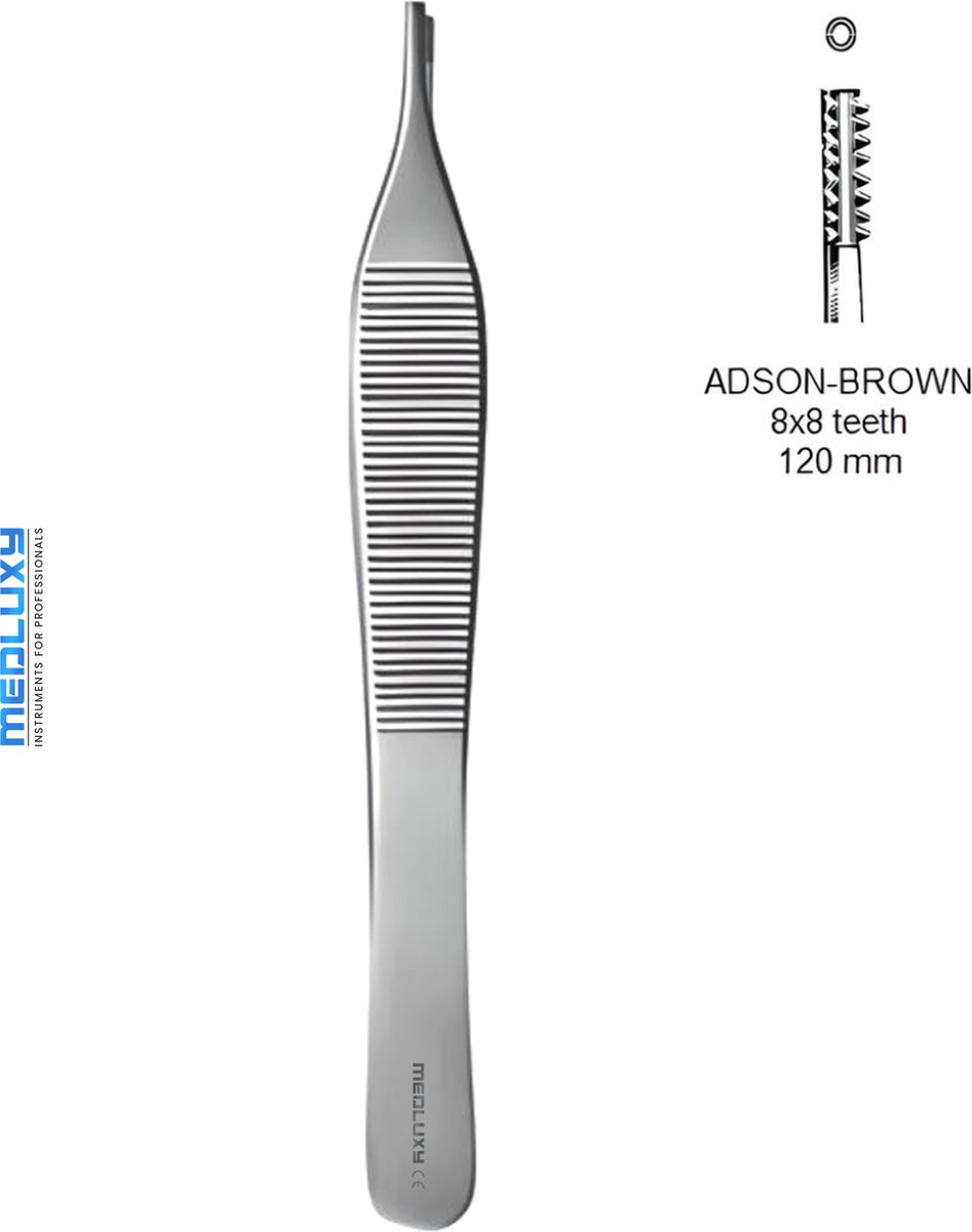Goedkoopste Medluxy - Pincet Adson Brown - 8x8 Tanden - 12 cm - EHBO Verpleegkunde Hechtpincet Chirurgische Pincet Weefsel Pincet Tissue Forcep Pince Burcelles