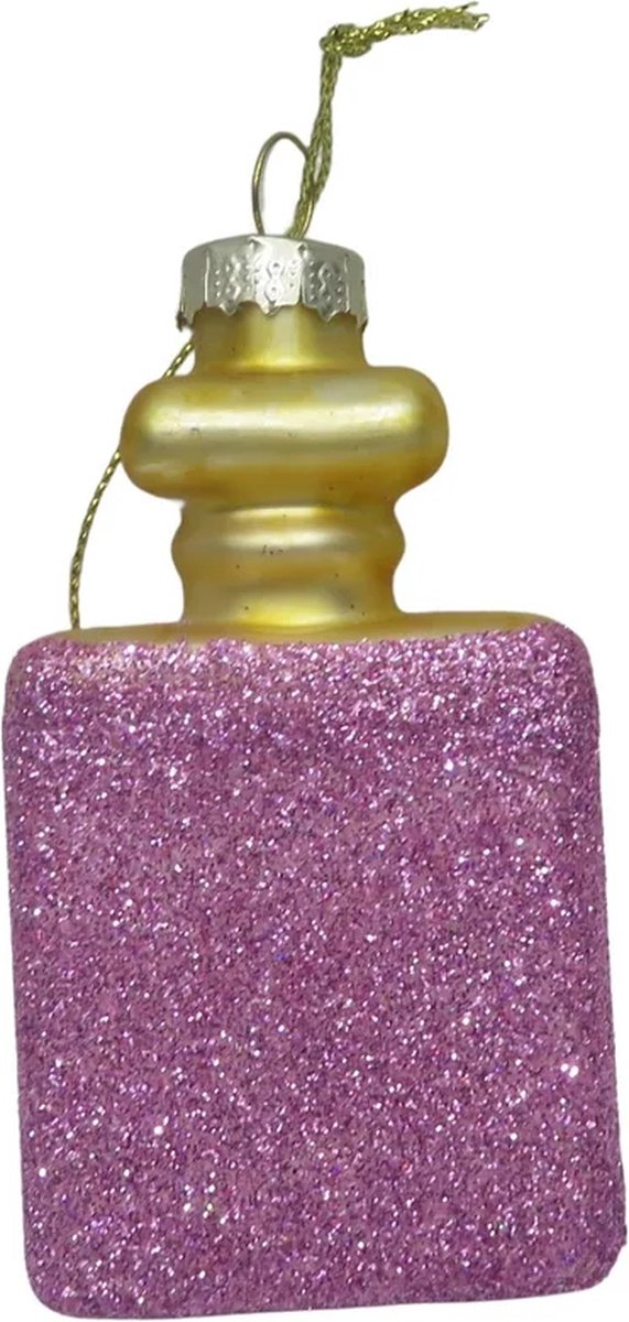 Housevitamin Kersthanger - kerstbal- Parfum - Glas - Glitter -Roze - 5x2,5x9,5cm