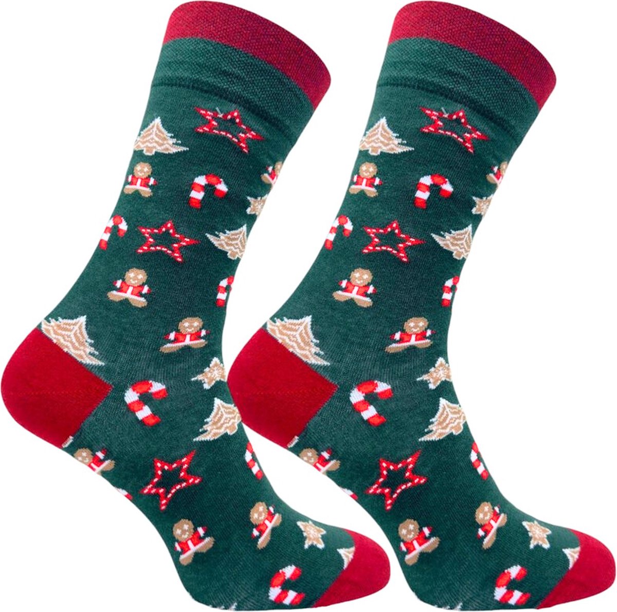 La Pèra - Kerstsokken - Maat 35-38– Groen Rood – Warme Katoenen Gingerbread Happy Socks – Leuk Kerstcadeau voor Heren & Dames