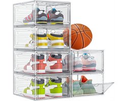 Ruesious Sneakerbox Stapelbare Transparante Schoenendozen Magnetische Afsluiting Opbergsysteem voor Sneakers, Kleding & Meer-Wit- 34,4x27x19 cm - Shoe Box - Opbergdozen - Schoenenopslag Transparante Opbergboxen - Sneaker Organizer - 6 Stuks