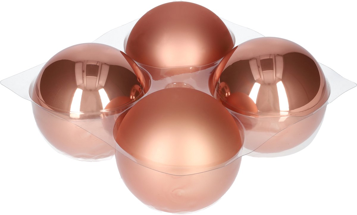 Glazen kerstballen - Set van 4 stuks/100mm - Luxe kerst decoratie - Sfeervolle kerstversiering voor in de kerstboom - Glas - Coral - Brons/Bronskleurig – foto 6