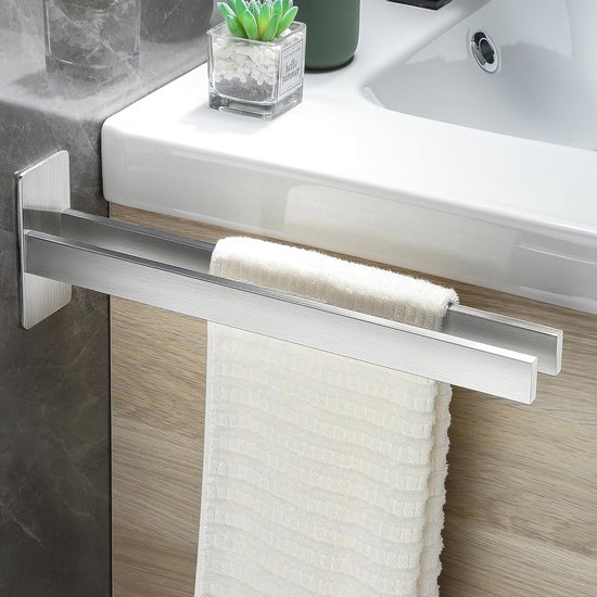 Handdoekhouder zonder boren - Roestvrijstalen dubbele handdoekhouder 40 cm voor badkamer — afbeelding 2