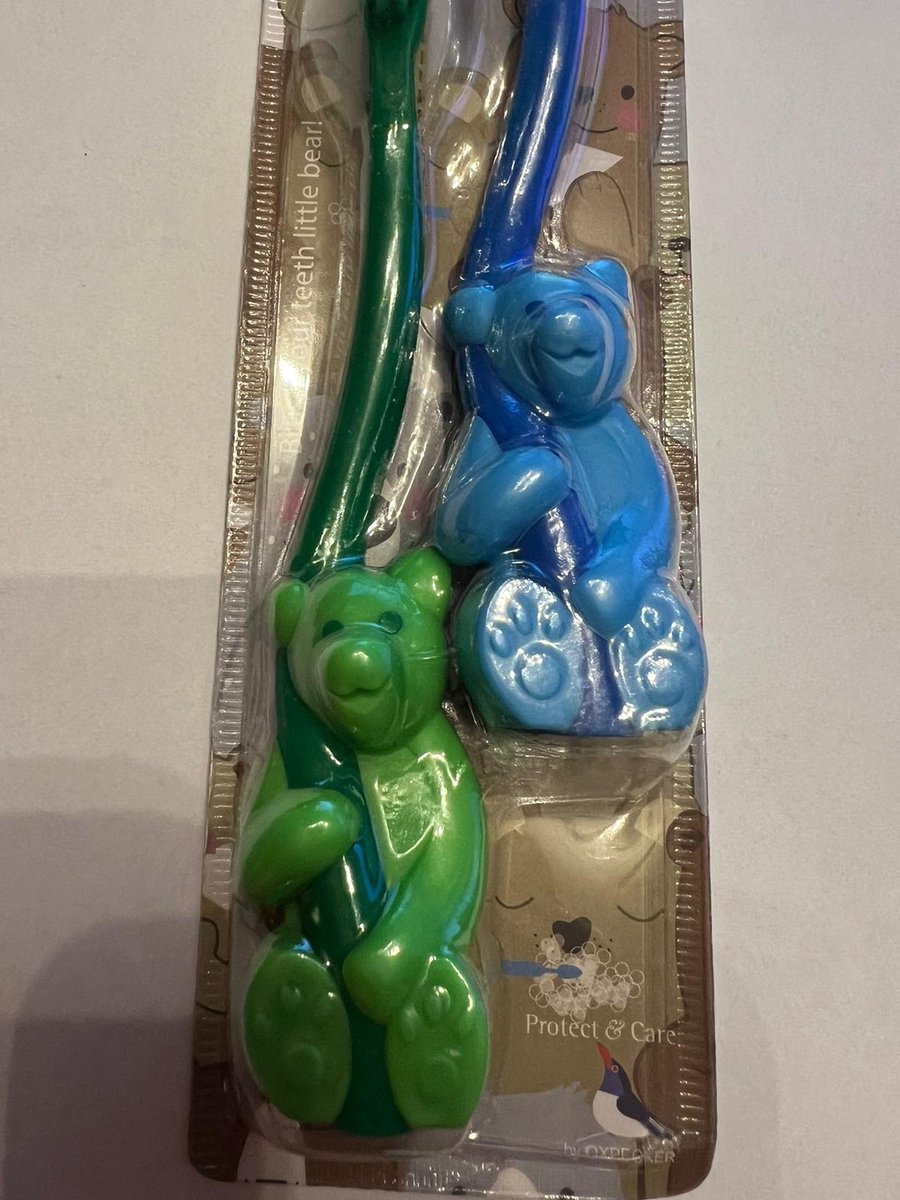 Tandenborstel beer blauw en groen kinder tandenborstel