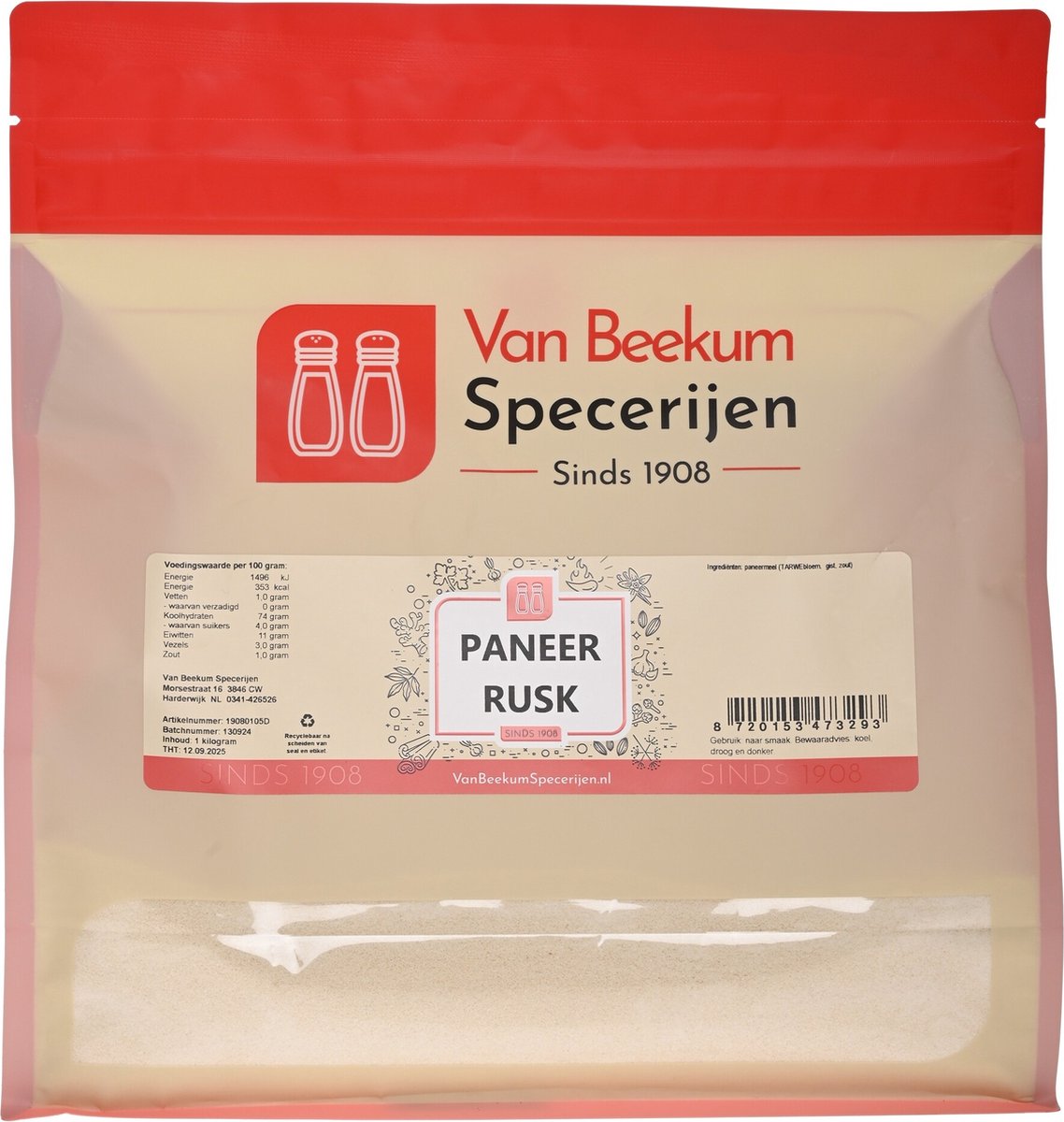 Goedkoopste Van Beekum Specerijen - Paneer Rusk - 1 kilo (hersluitbare stazak