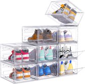 Ruesious Sneakerbox Stapelbare Transparante Schoenendozen Magnetische Afsluiting Opbergsysteem voor Sneakers, Kleding & Meer - Zwart/Wit - 34,4x27x19 cm - Shoe Box - Opbergdozen - Schoenenopslag Transparante Opbergboxen - Sneaker Organizer - 9 Stuks