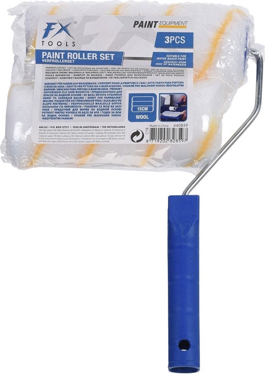 FX Tools Verfrollers set 15 cm voor muren met beugel - 4x stuks - Schilderen materiaal - Acryl en waterbasis verf - Muurverf – foto 2