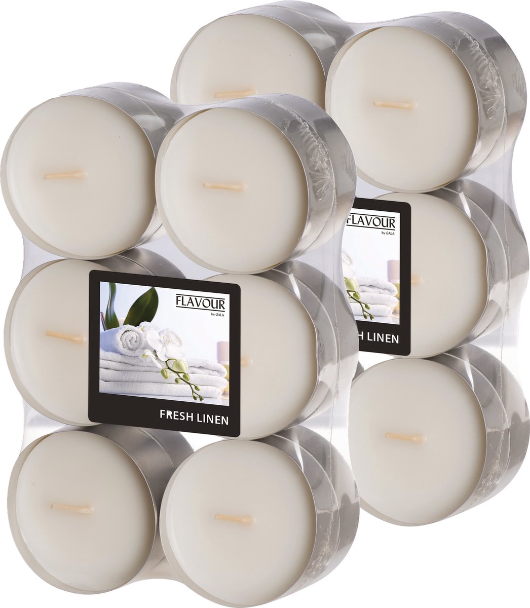 Conpax Candles Geur theelichtjes/waxinelichtjes - Maxi - 24x - Fresh Linen aroma - 8 branduren Wit