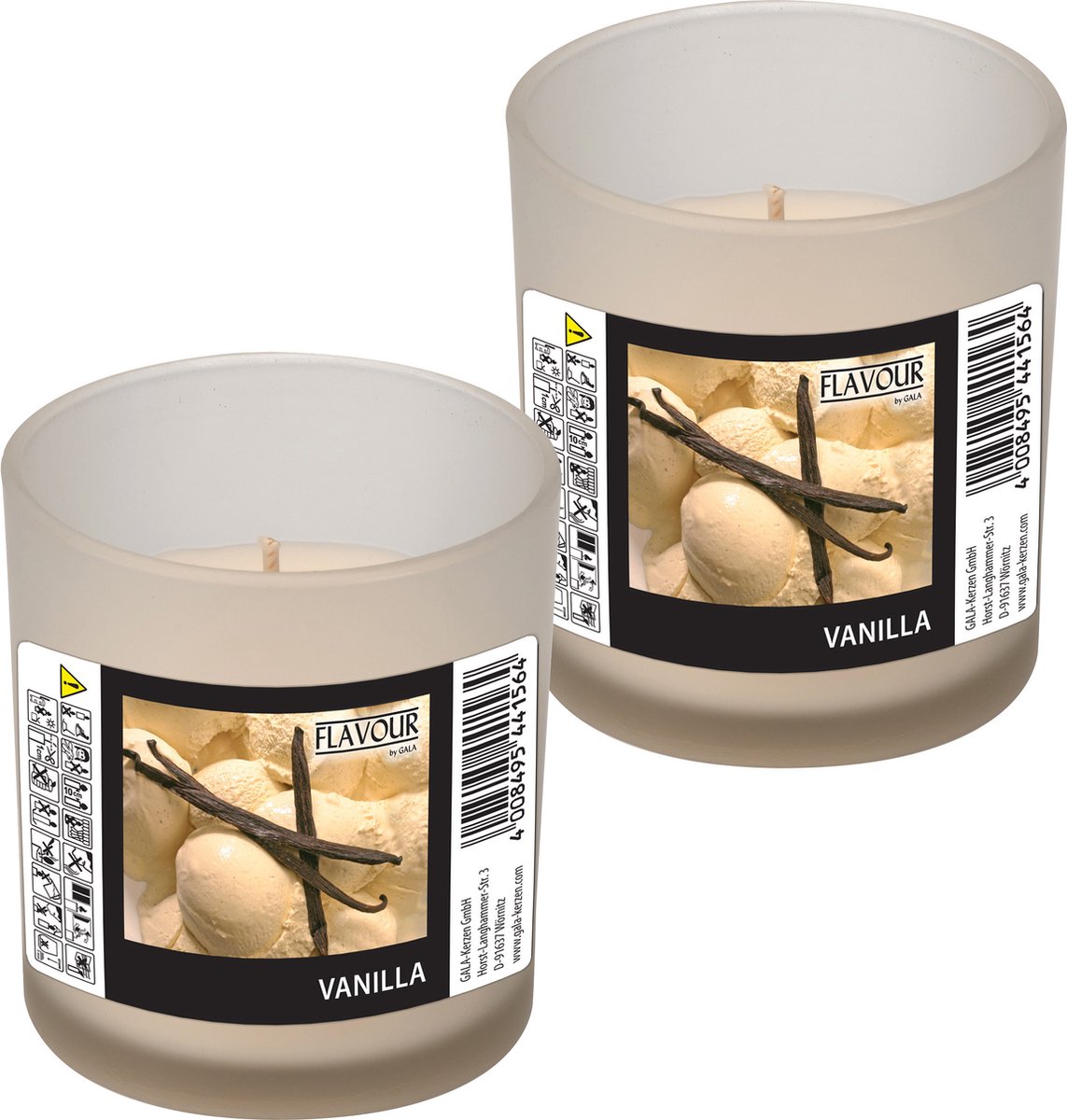 Conpax Candles geurkaars - 2x - vanille geur - wit - 8 branduren - in glas - aroma kaars Creme