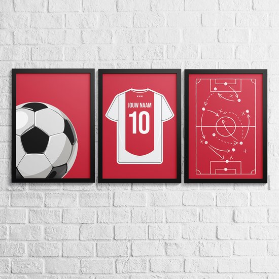 3-Liège Voetbal Poster Set Amsterdam - Posters personnalisés avec votre propre nom et numéro - 30 x 40 cm