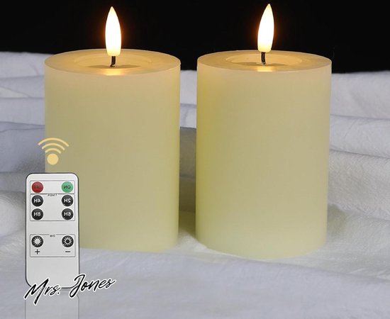 Flair Flower Led-kaarsen, echte was, set van 2 elektrische kaarsen, flikkerende ledkaarsen, warm wit, sfeerlicht, decoratie, stompkaars, grote adventskaarsen, adventskrans, krans, Valentijnsdag, 12,5