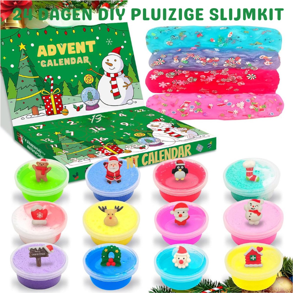 Slime Adventskalender 2025 voor Meisjes Jongens,12-delige 24-dagen aftelkalender Slime Kerstkalender Kinderen,Kerstverrassingen Cadeau Slime Kit voor 3-12 Jaar Oude Jongens Meisjes (Blauw