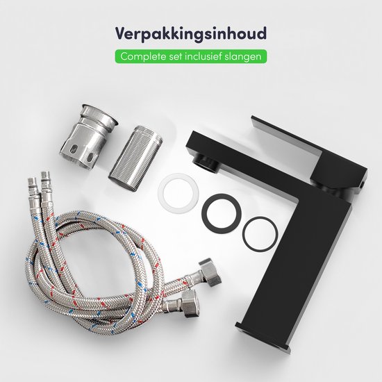 Robinet pour lavabo EAVY - Lavabo - Robinet - Salle de bain - Zwart - Tuyaux de raccordement inclus