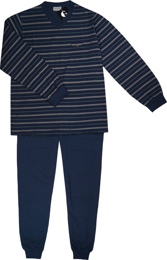 Gentlemen Heren Pyjama single jersey met V-hals Navy gestreept - maat XL