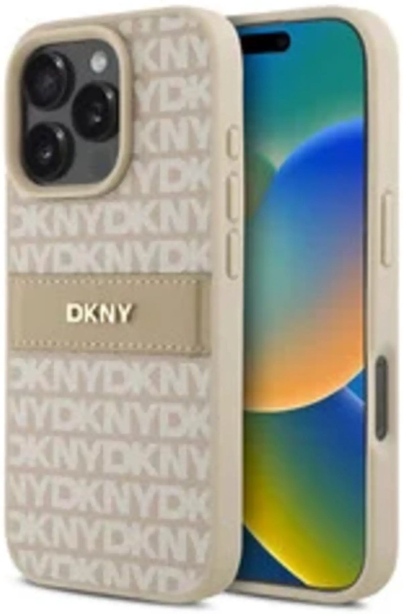 DKNY - Backcover iPhone 16 Pro - Repeat Pattern Tonal Stripe - Roze