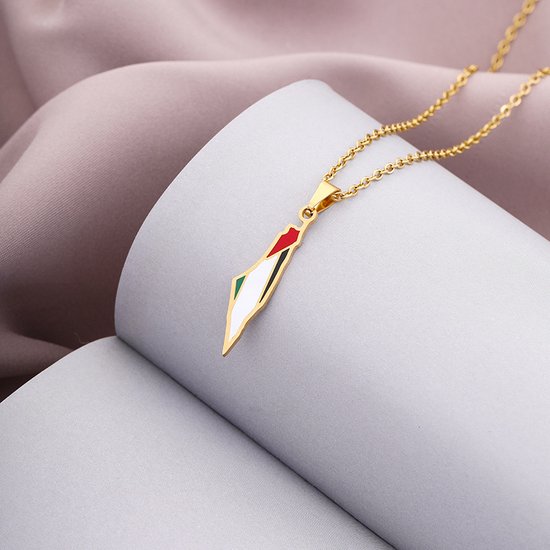 Joyful-things - Collier Palestine - Doré - Détail Drapeau - Pendentif Carte