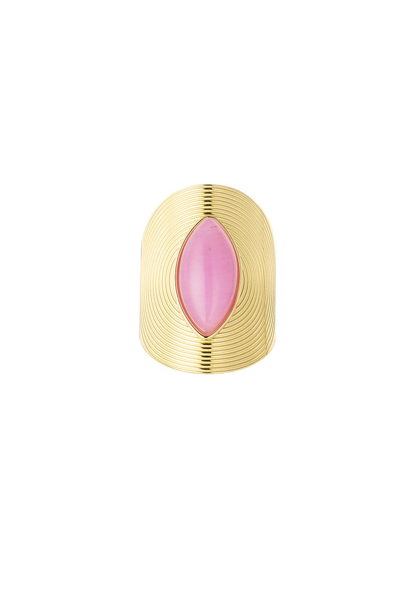 Ring - Yehwang - Goud - Roze - Natuursteen - Verstelbaar - Stainless steel sieraden