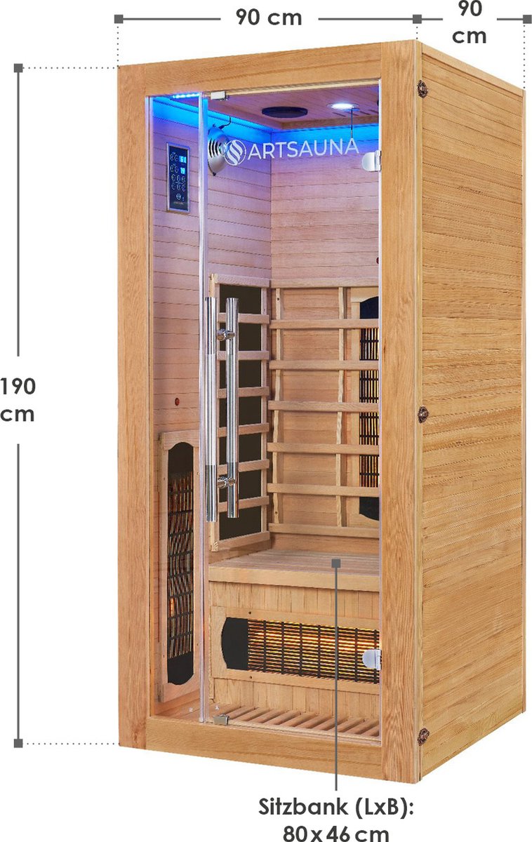 Infraroodcabine / Sauna Kiruna - 90x90x190 - Incl. LED & Bleutooth Radio thumbnail 8
