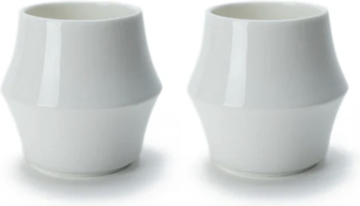 Kruve - Serie Cascade - Baristas choice - Dubbelwanding Porseleinen Espresso kopjes - Wit - 2 stuks in Cadeau verpakking - 75ml - Vaatwasmachine bestendig - Uniek Design - Gift