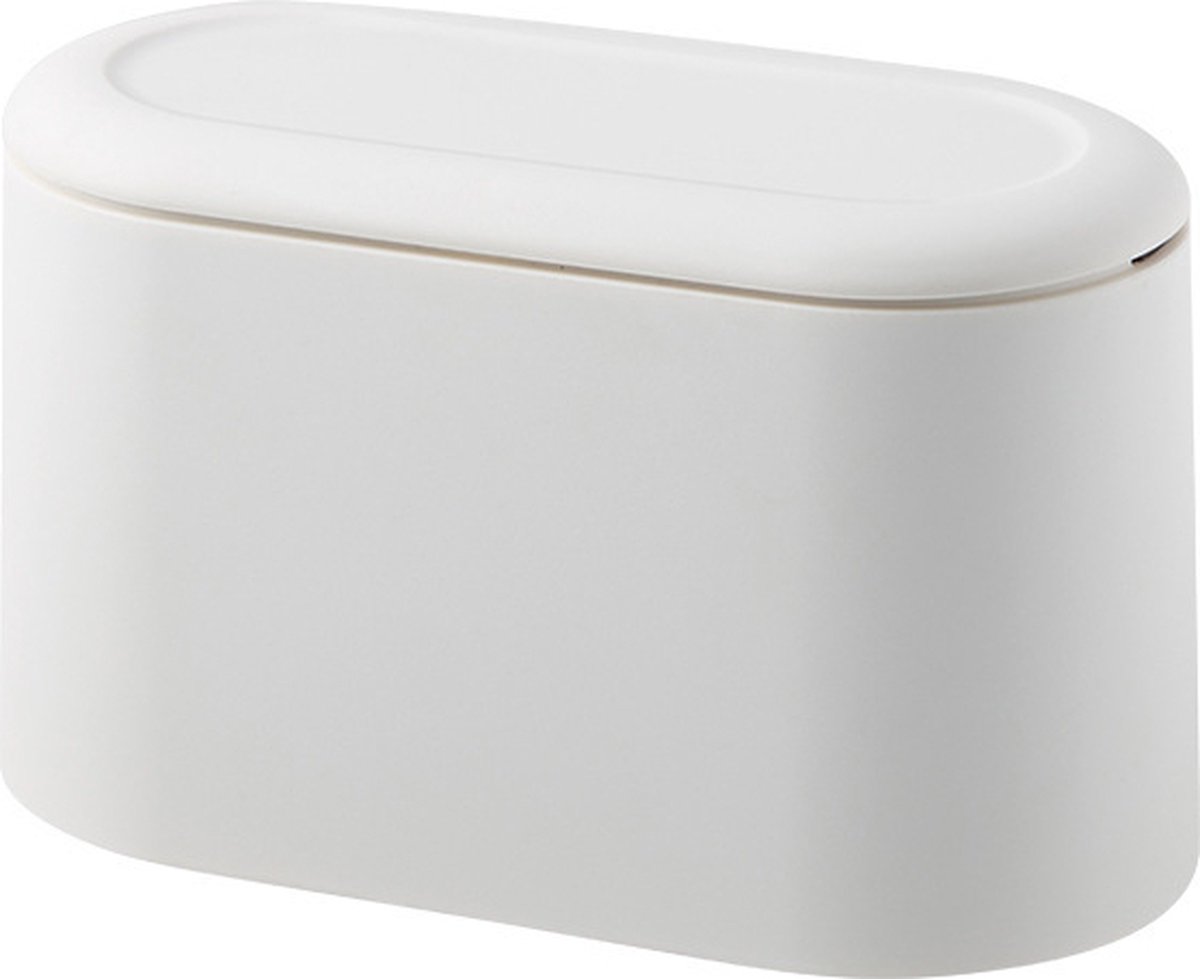 Goedkoopste Mini Trash Can with Lid - 22 11 13cm Tiny Plastic Trash Bin, Pop Up Countertop Wastebasket, Counter Garbage Lint Bin for Bathroom,Office,Kitchen,Desk,Coffee Table(wit) - Recycle Afvalbak - Prullenbakken