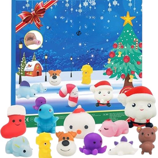 "Equivera adventskalender 2024 - Mochi Squishy Toys Advent Calendar 2024 - Christmas - 24 Days Countdown Calendar - Every Day Another Surprise - Reusable - Cute - Gift for Boys and Girls Children "