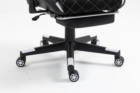 Ergonomische Gamestoel - Comfortabele Stoel - Lang Zitten - Inklapbare Voetensteun - 58 x 67 x 136 cm - Zwart Wit — afbeelding 2