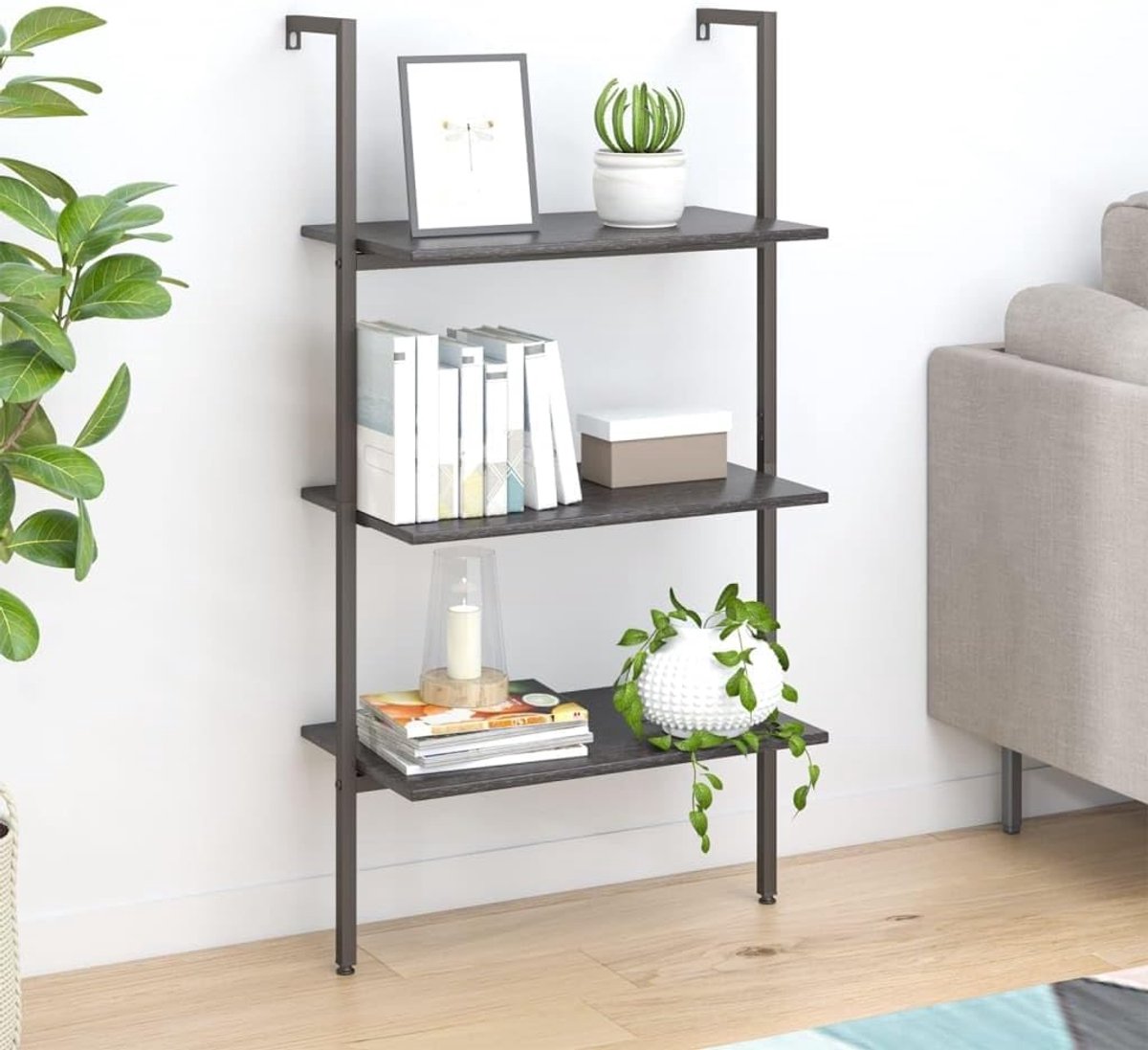 Ladderrek met planken - Boekenkast opbergrek - Extra opbergruimte - Robuuste stalen constr