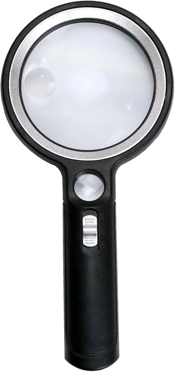 Handheld Vergrootglas - Leesloep Vergrootglas - Gedetailleerd Lezen - Drie Vergrotingen - 90mm Lens - Zwart