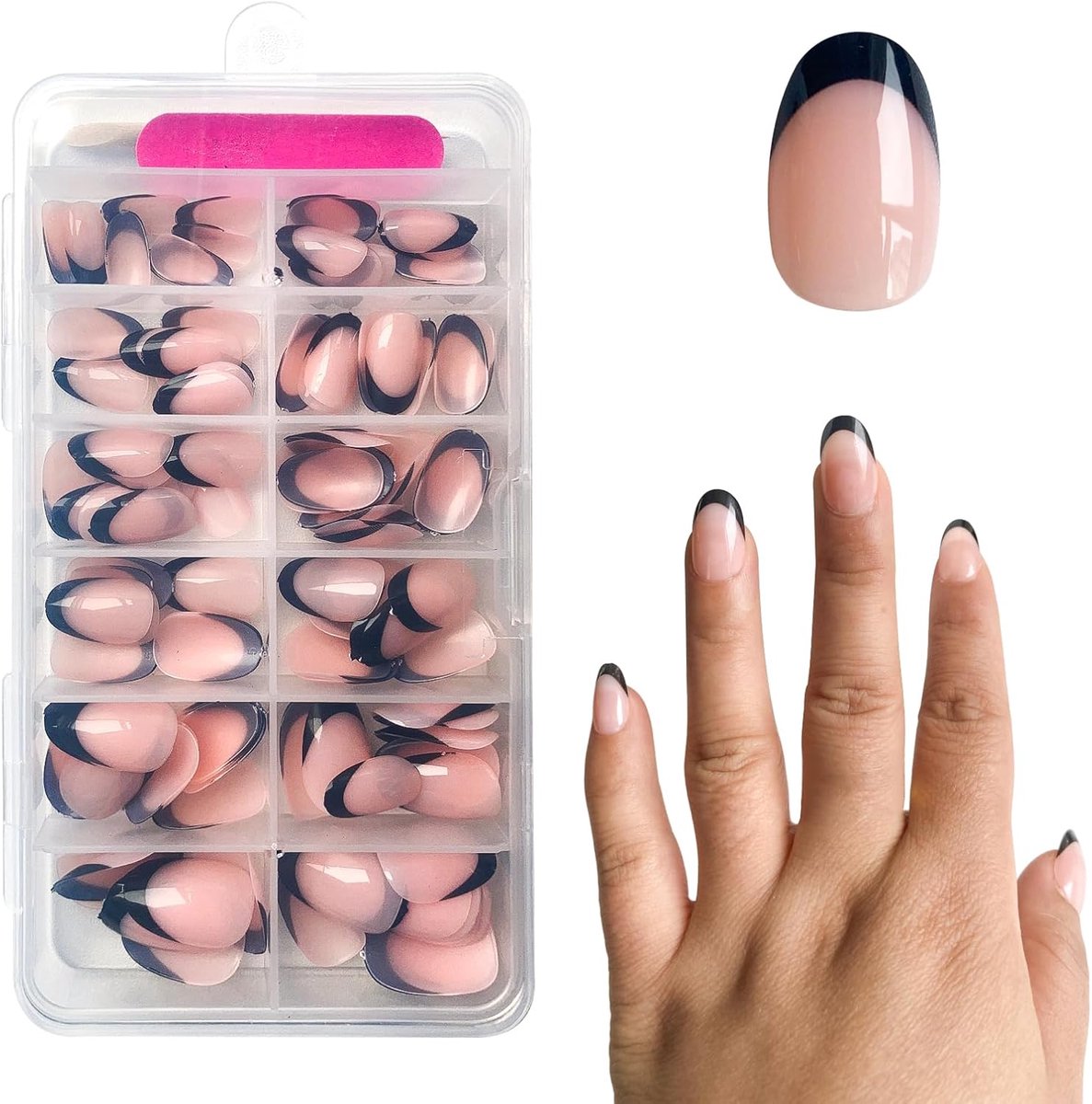 Nep Nagels - Press-on Nagels - Directe Manicure - 120 Stuks - Korte Ellips - Frans Zwart