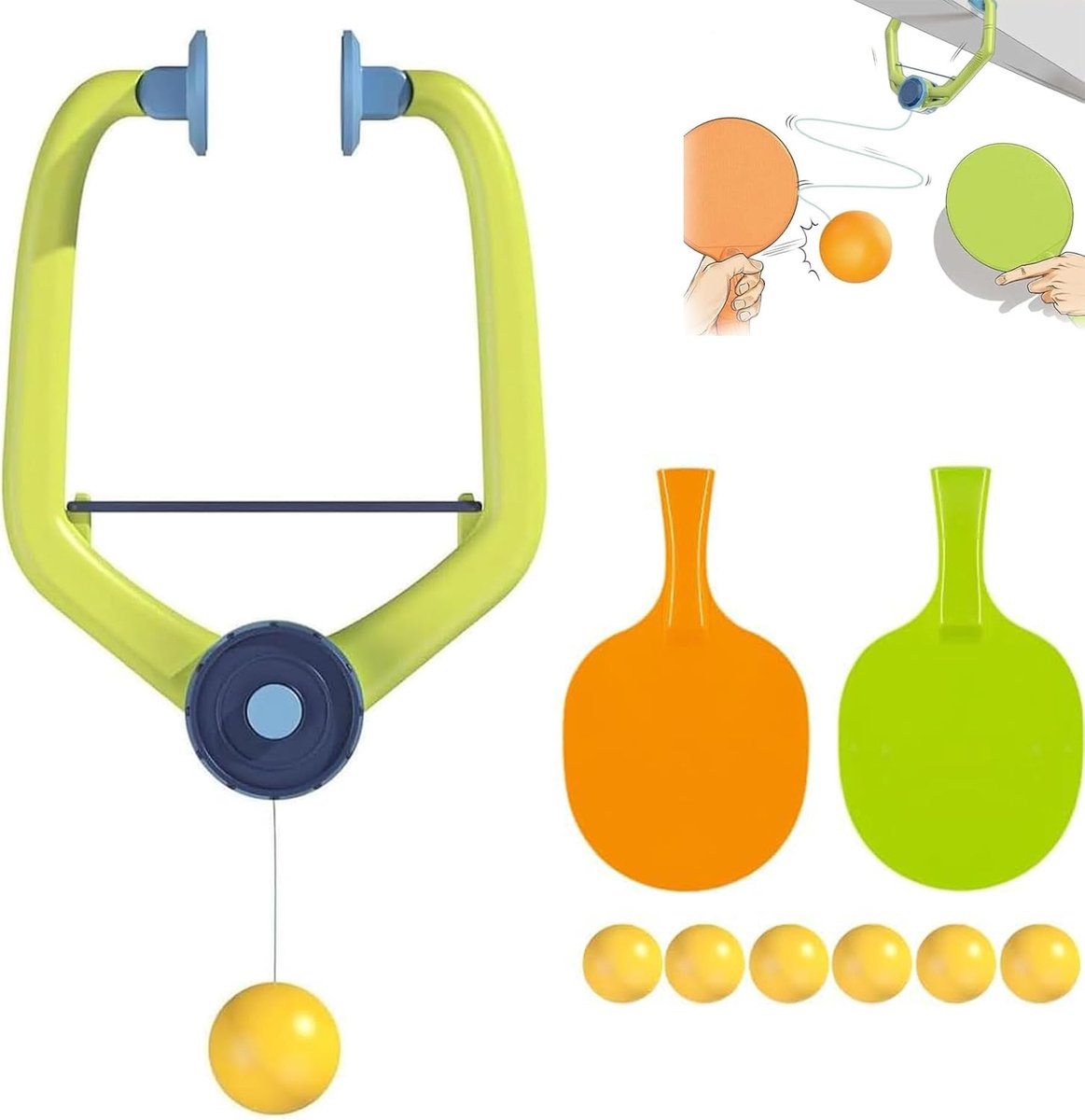 Deur Ping Pong Trainer - Hangende Tafeltennis - Binnen Spelen - Draagbare Set - Verstelbaar - Groen