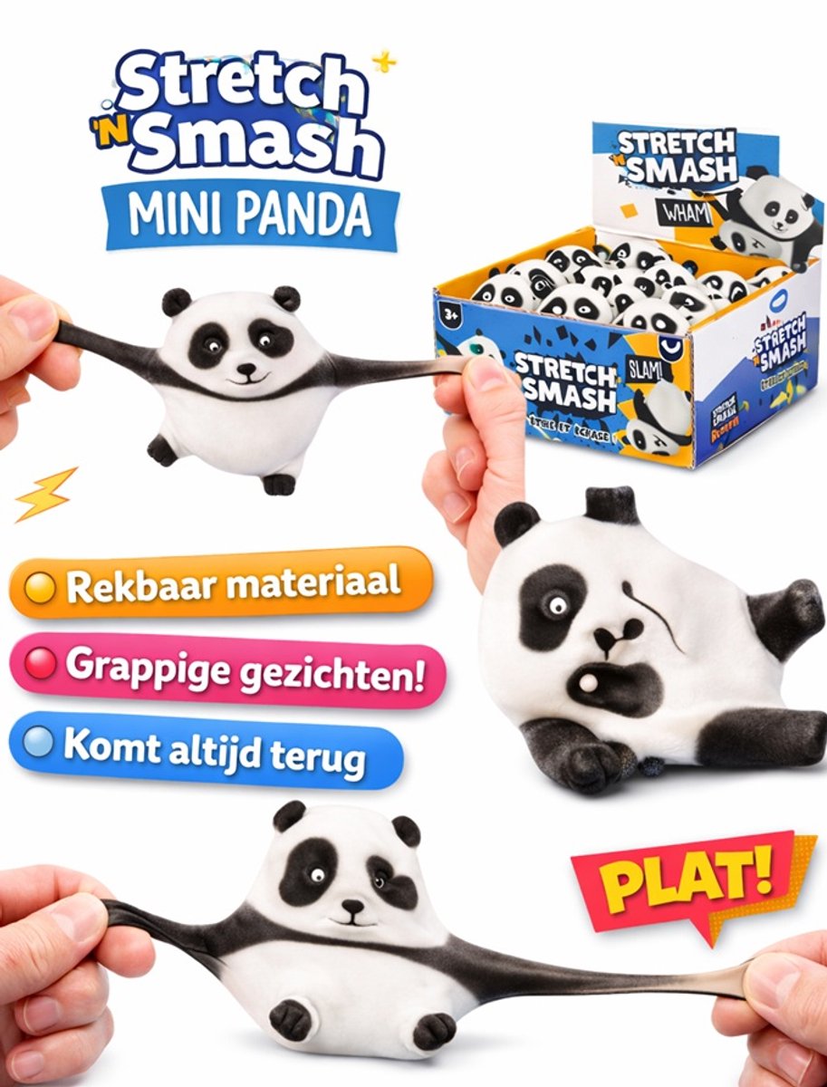 Stretch Smash Mini Panda - 1 exemplaar - Fidget Toy - Gooi Smijt Rek Strek - Knijpbal - Frustratie - 8 cm