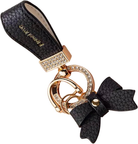 Porte-clés Femme - Noir Or Nœud & Strass – Porte-clés Luxe – Porte-clés – Cadeau pour Anniversaire & Fête des Mères