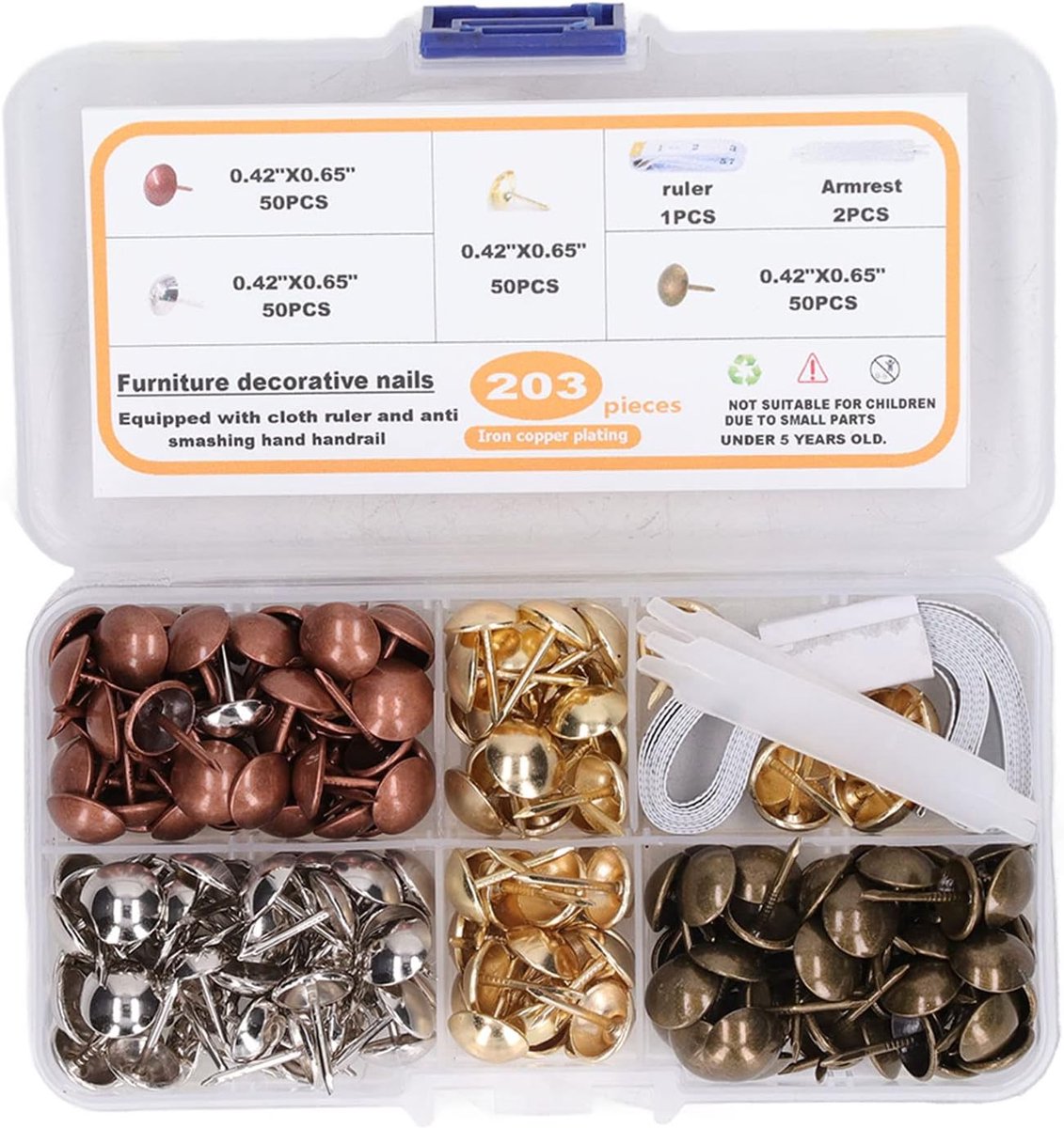 Decoratieve Nagelset - Meubelkopspijkers Bekleding - Meubels Stofferen - Koolstofstaal Constructie - 11 x 16 mm - Brons Koper Goud thumbnail 2