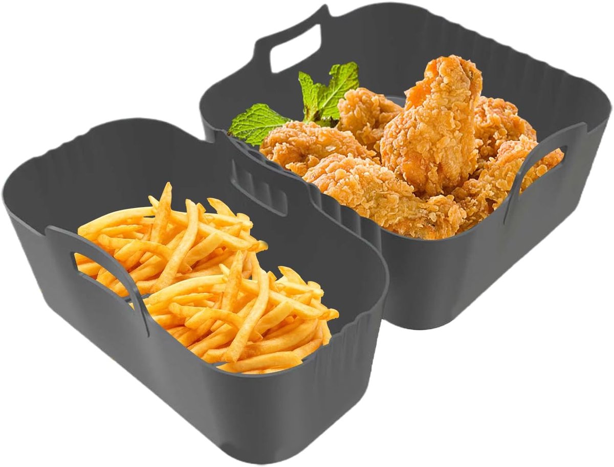 Airfryer Bakjes - Siliconen Frituurpan - Gezond Koken - Dubbele Voedingsscheiding - 24x176 cm - Grijs