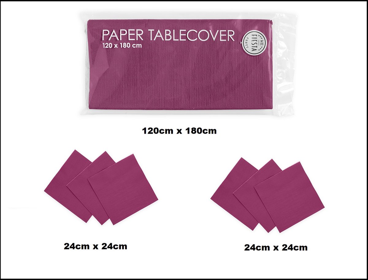 1x Tafelkleed papier paars 120cm x 180cm + 40x Cocktail servetten paars 24cm x 24cm 3 laags