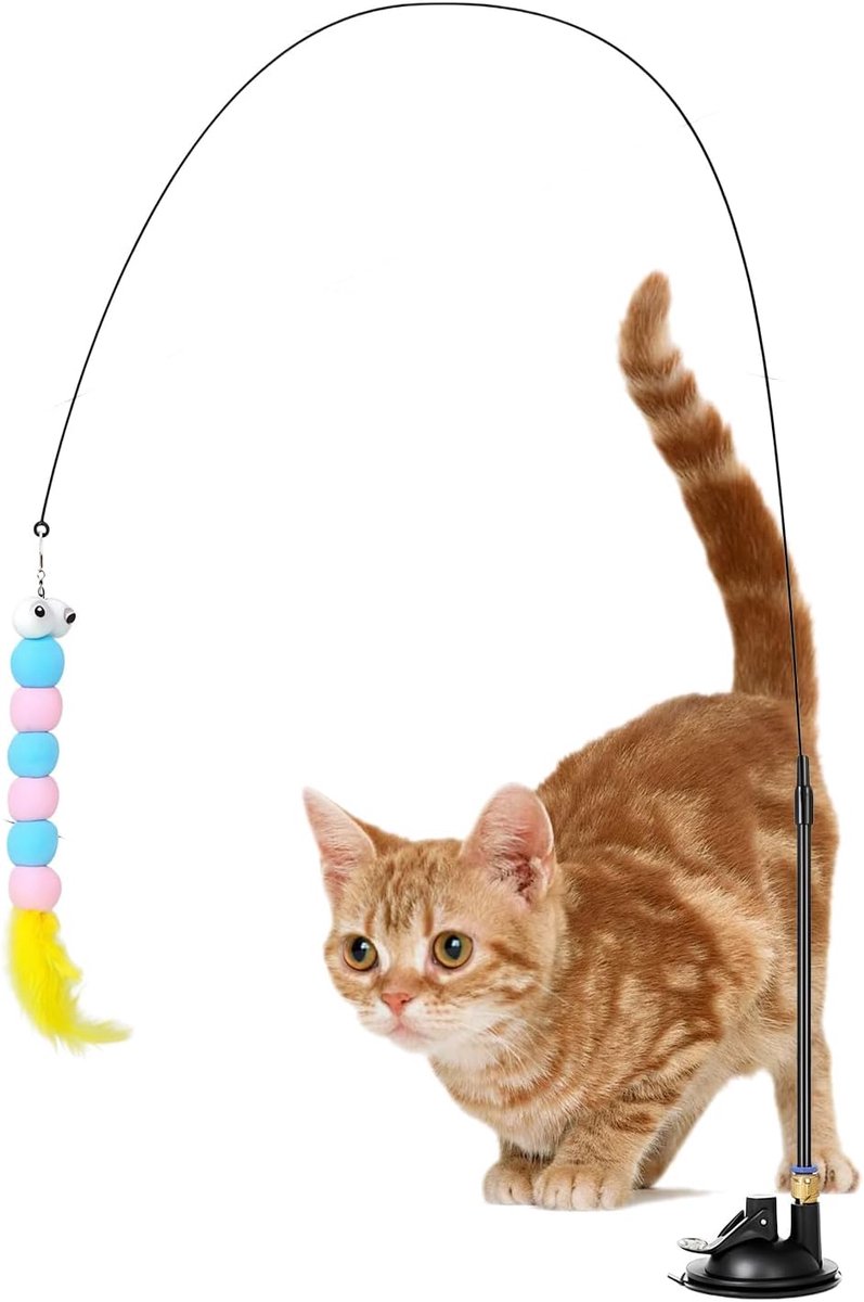 Interactief Kattenspeeltje - Kittenplager Hengel - Verrijking Training - Zuignap Bevestiging - 98x7x7cm - Rups