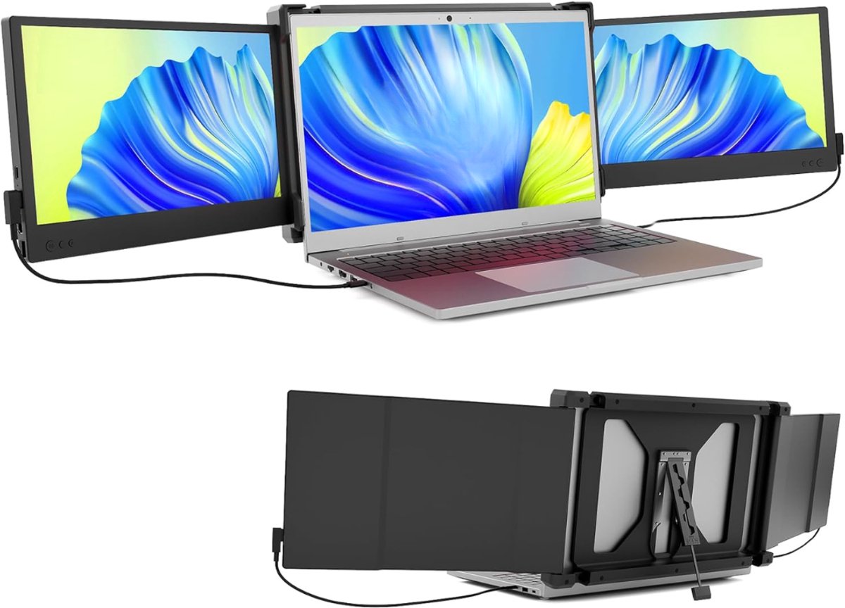 SVN®Krachtige en Professionele Portable Monitor Pro 2024 - Full HD - 13” / 16,5” Tri-Screen - Laptop Scherm Uitbreider - Zwart - ‎23cm x 33cm x 3cm