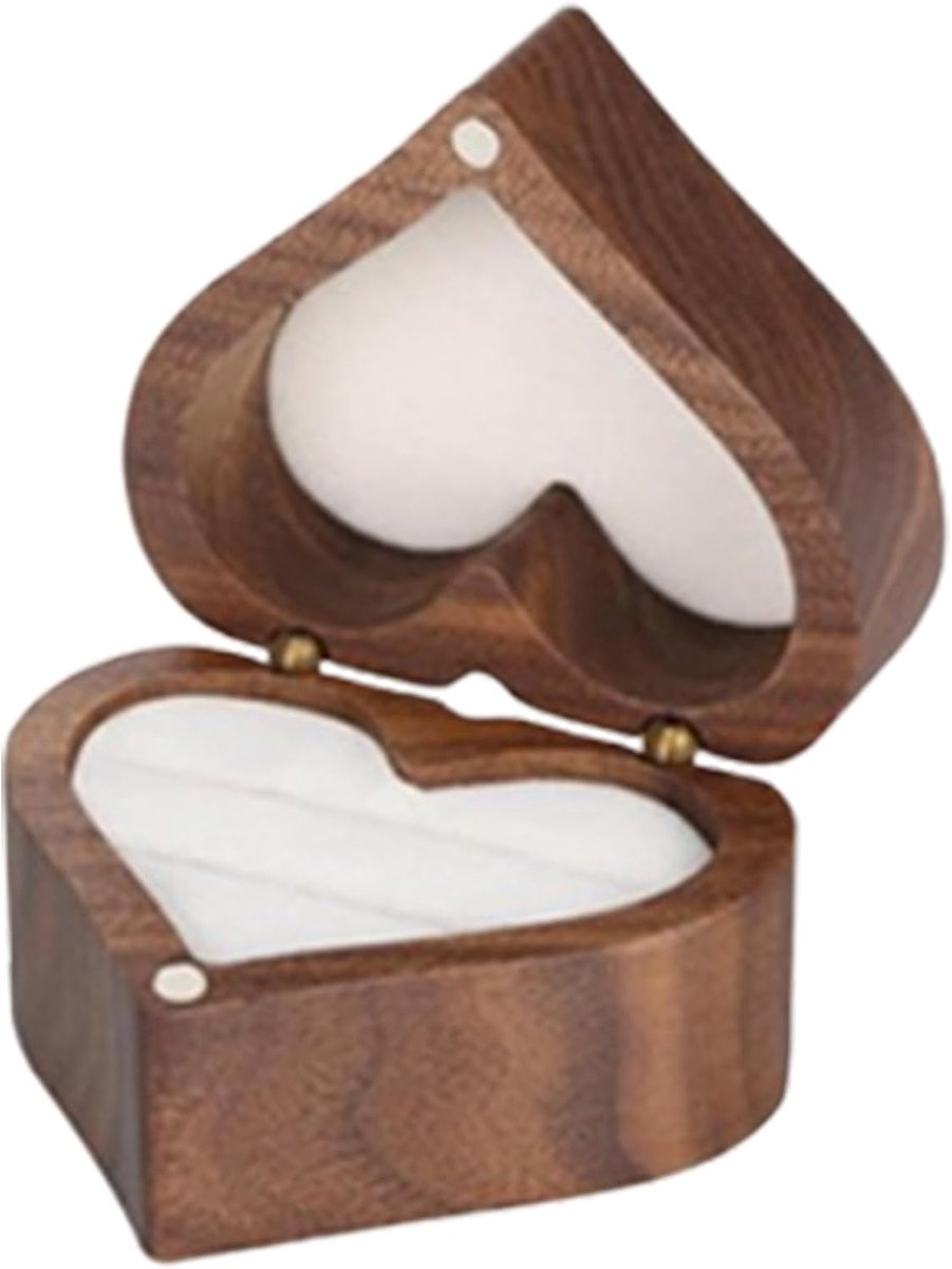 Ringendoosje Hout - Sieradenhouder Bruiloft - Cadeau Presentatie - Hartvorm Uniek - 6x4x4 Centimeter - Wit