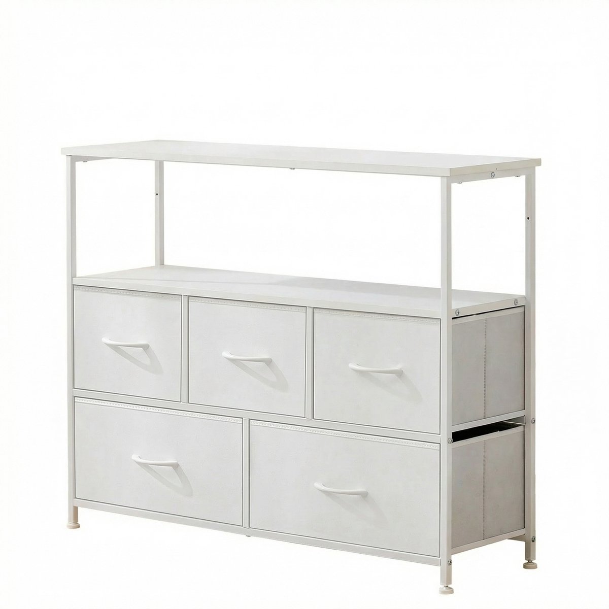 Archi tv meubel - Tv standaard - Dressoir kasten - Commode kasten - 5 Stoffen laden - Metaal frame - 100 x 30 x 76 cm - Wit