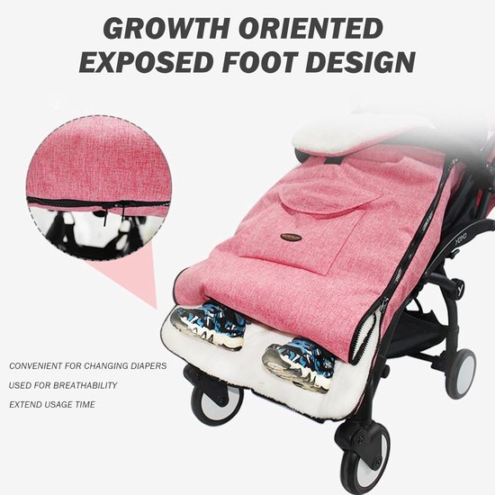 Wandelwagen Voetenzak - Kinderwagen Slaapzak - Winterse Uitjes - Pluche Voering Rits - 93x43 cm - Zwart — afbeelding 3