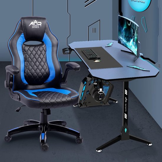 Gaming bureau - Computer tafel werkplek - Thuiswerken gamen studeren - Met LED verlichting - Roze — afbeelding 3