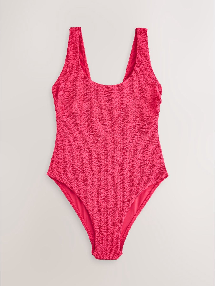 Next Dames - Buikcorrigerend badpak met lage hals en brede bandjes - Roze Pink Crinkle