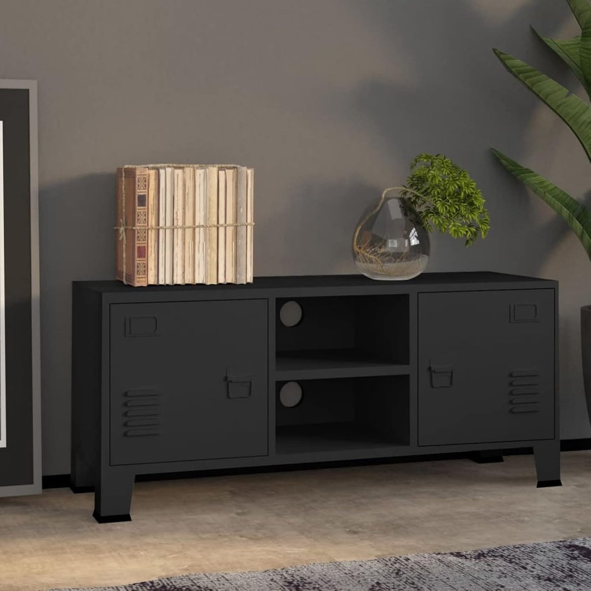 Tv-meubel - Opbergkast Media - Entertainment Opslag - Industriële Stijl - 105 x 35 x 42 cm - Zwart