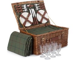 Picknickmand 6 Personen - Buiten Eten Set - Gezellige Uitjes - Compleet Servies Inbegrepen - 51x36x26cm - Groen