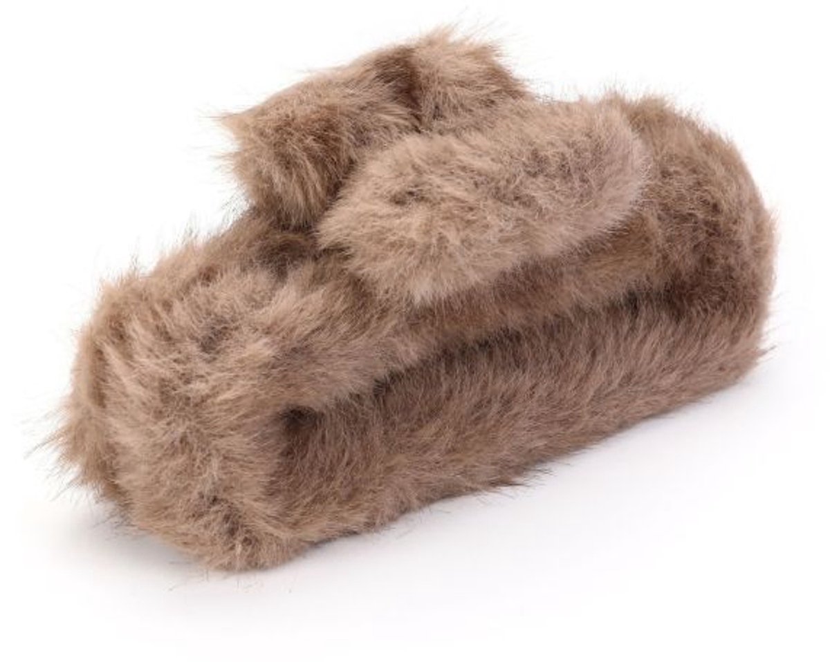 Faux fur haarklem- Khaki
