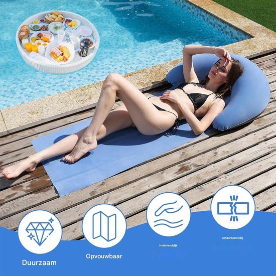 Strandmat met steun - Opblaasbaar picknickkleed - Relaxen in de zon - Zacht flockmateriaal - 178 x 76 cm - Lichtblauw — afbeelding 4