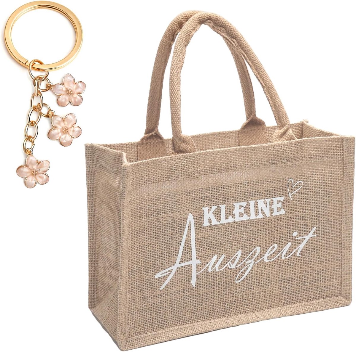 Kleine jute tas met sleutelhanger - duurzaam cadeau voor vrouwen - milieuvriendelijke tas voor verjaardag, Kerst en leraren